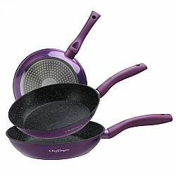 Cheffinger CF-FA03: 3-Delige koekenpannenset met marmeren coating Purper