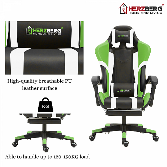 Herzberg HG-8083: Driekleurige Gaming- En Bureaustoel Met Lineair Accent Blauw